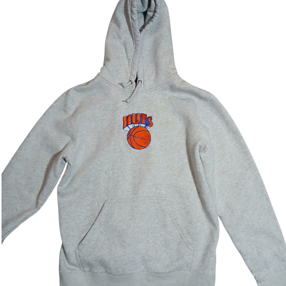 HUF Rare Men's Light Gray Pullover Knicks Basketball Logo Hoodie Size Large